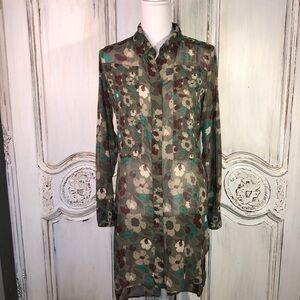 L’Amour by Nanette Lepore Sheer Long Sleeve Button Down Dress S/M